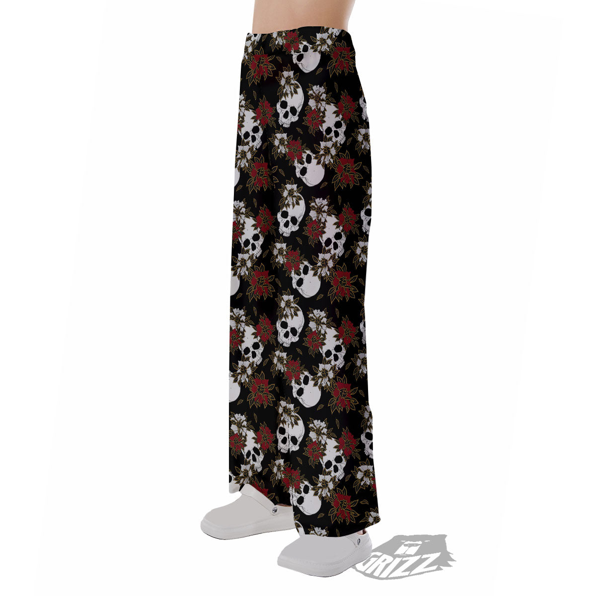 Sugar Skull White And Red Print Pattern Pajama Pants-grizzshop