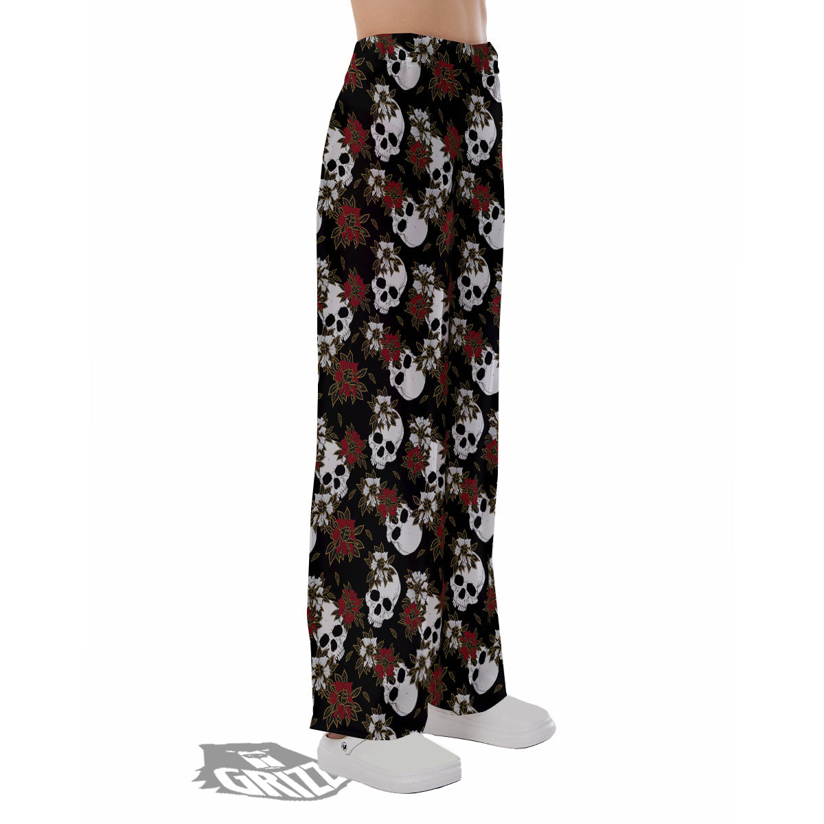 Sugar Skull White And Red Print Pattern Pajama Pants-grizzshop