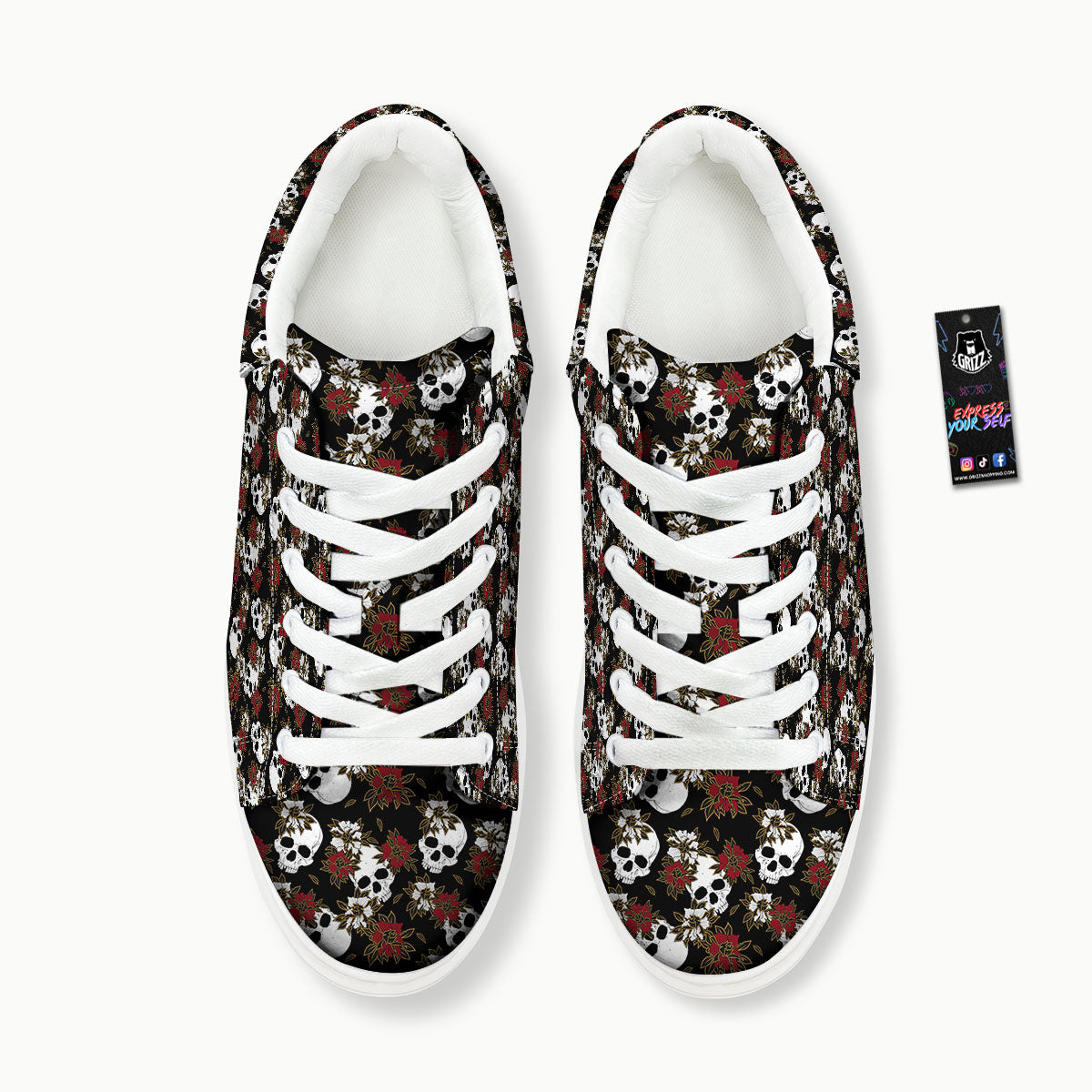 Sugar Skull White And Red Print Pattern Platform Shoes-grizzshop