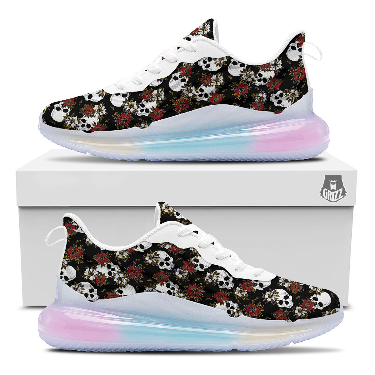 Sugar Skull White And Red Print Pattern Running Sneakers-grizzshop