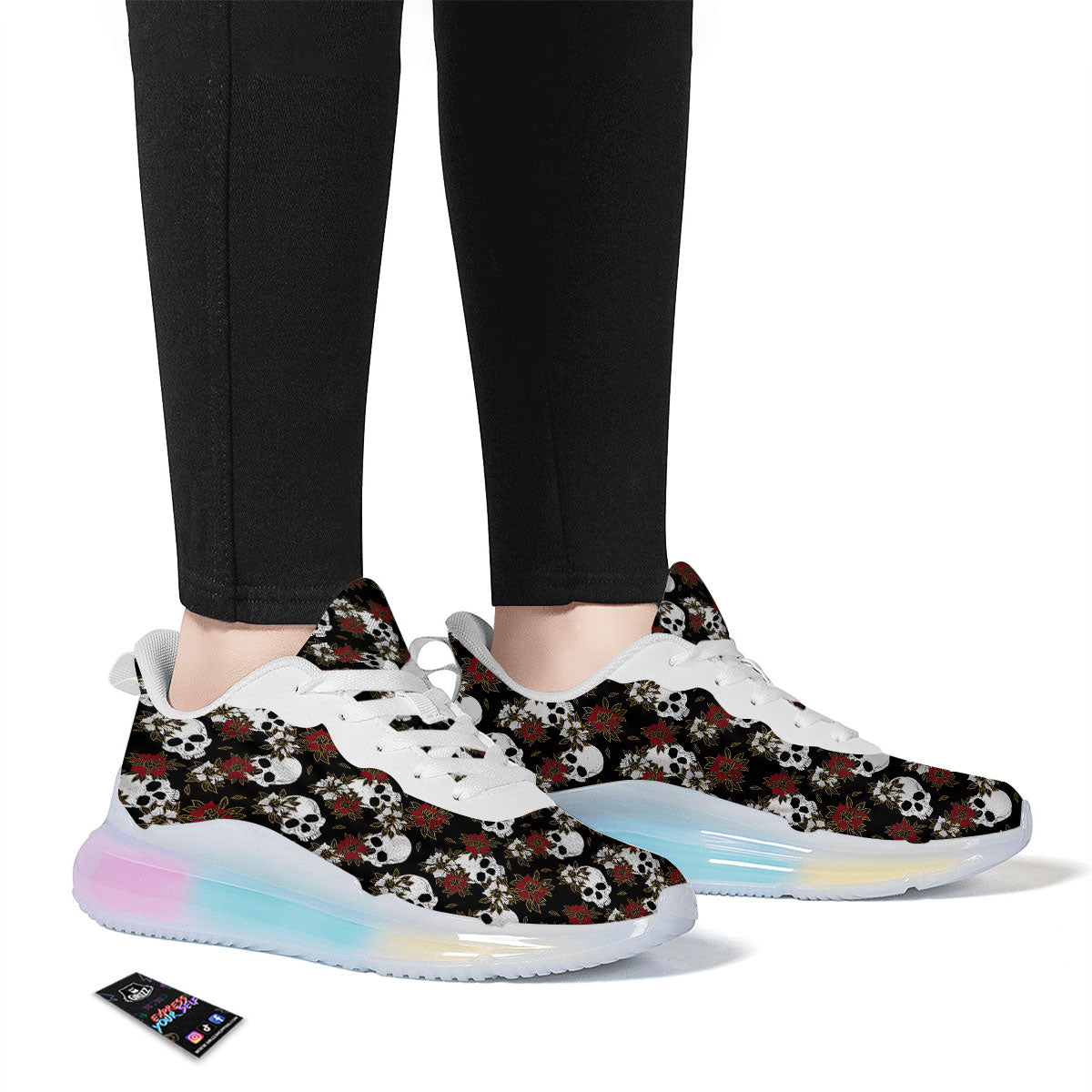 Sugar Skull White And Red Print Pattern Running Sneakers-grizzshop