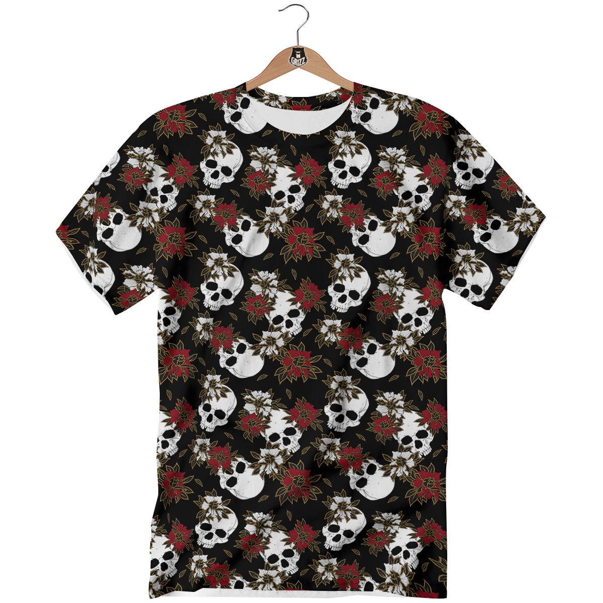 Sugar Skull White And Red Print Pattern T-Shirt-grizzshop