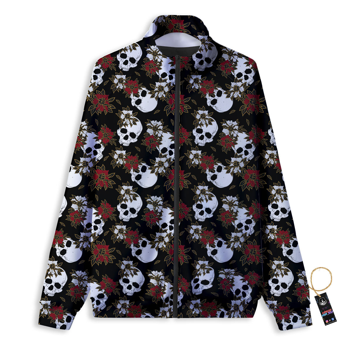Sugar Skull White And Red Print Pattern Track Jacket-grizzshop