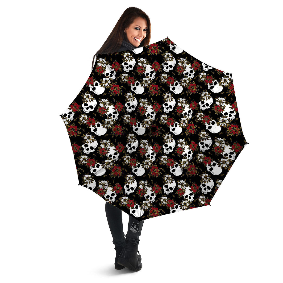 Sugar Skull White And Red Print Pattern Umbrella-grizzshop