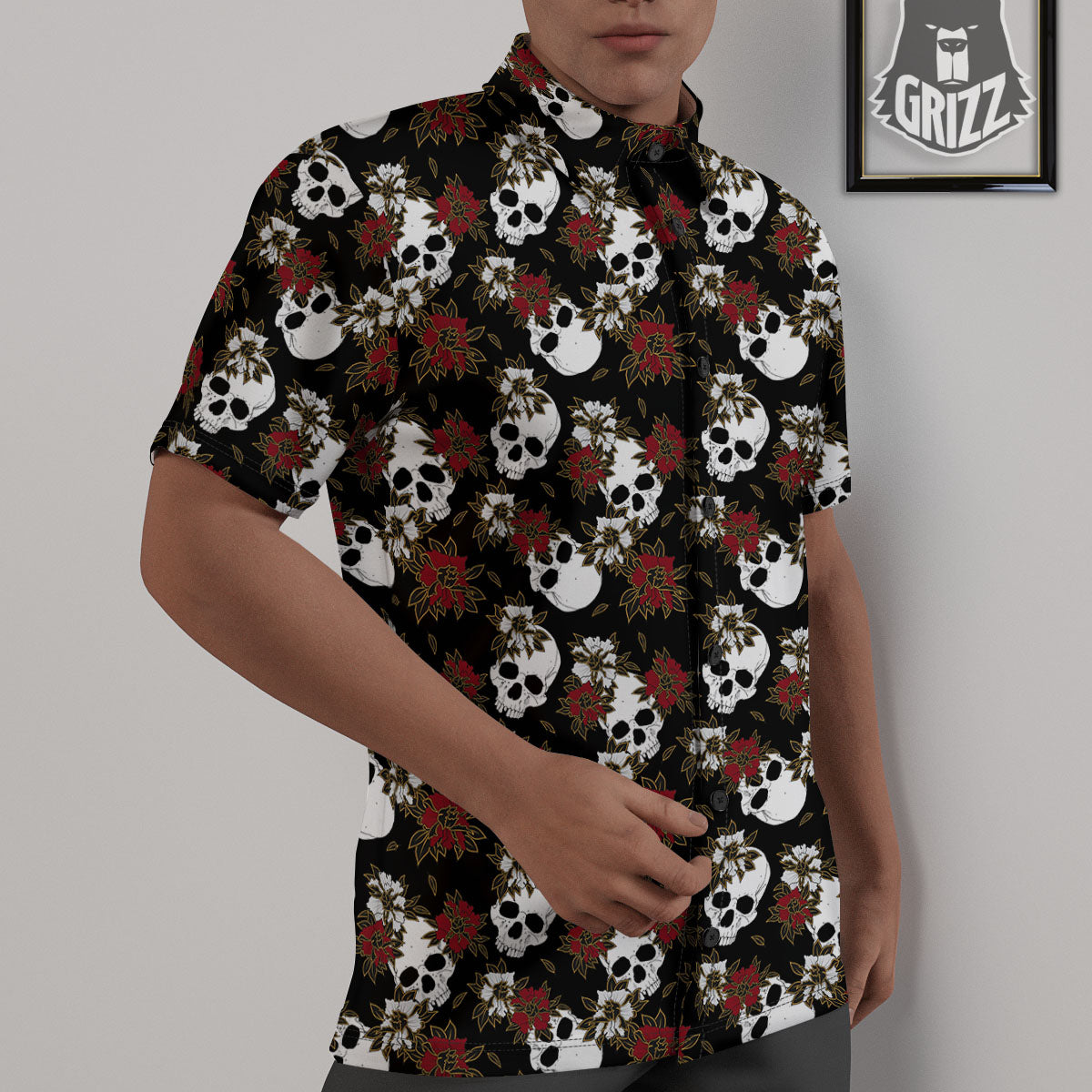 Sugar Skull White And Red Print Pattern Untucked Shirts-grizzshop