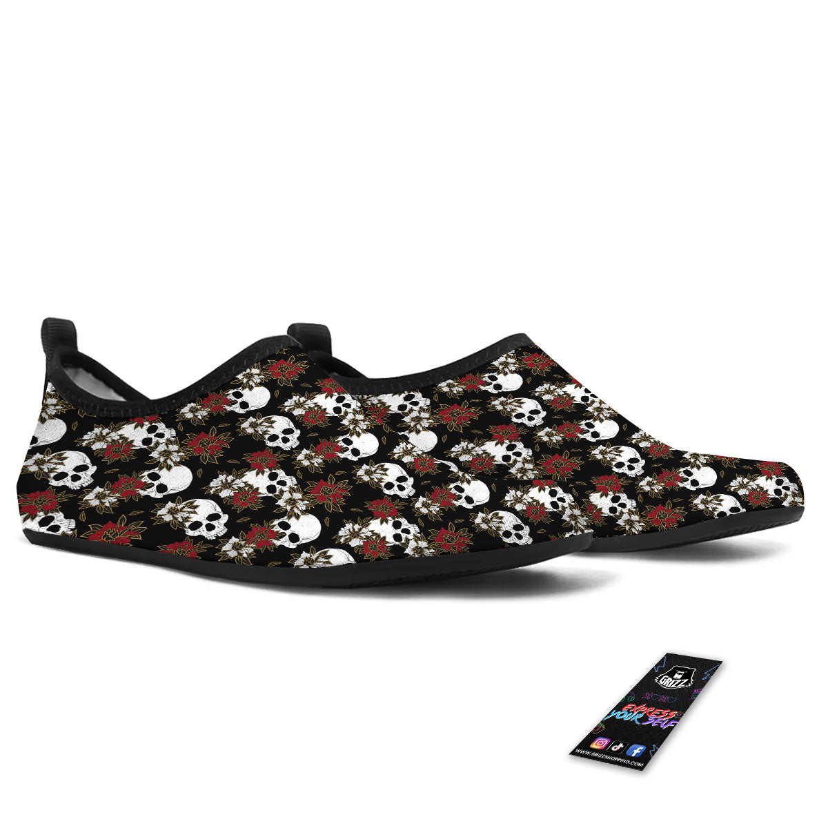 Sugar Skull White And Red Print Pattern Water Shoes-grizzshop