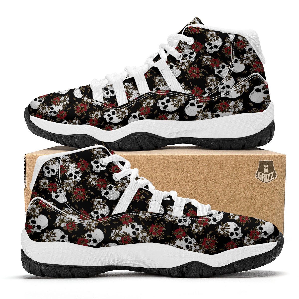 Sugar Skull White And Red Print Pattern White Bball Shoes-grizzshop