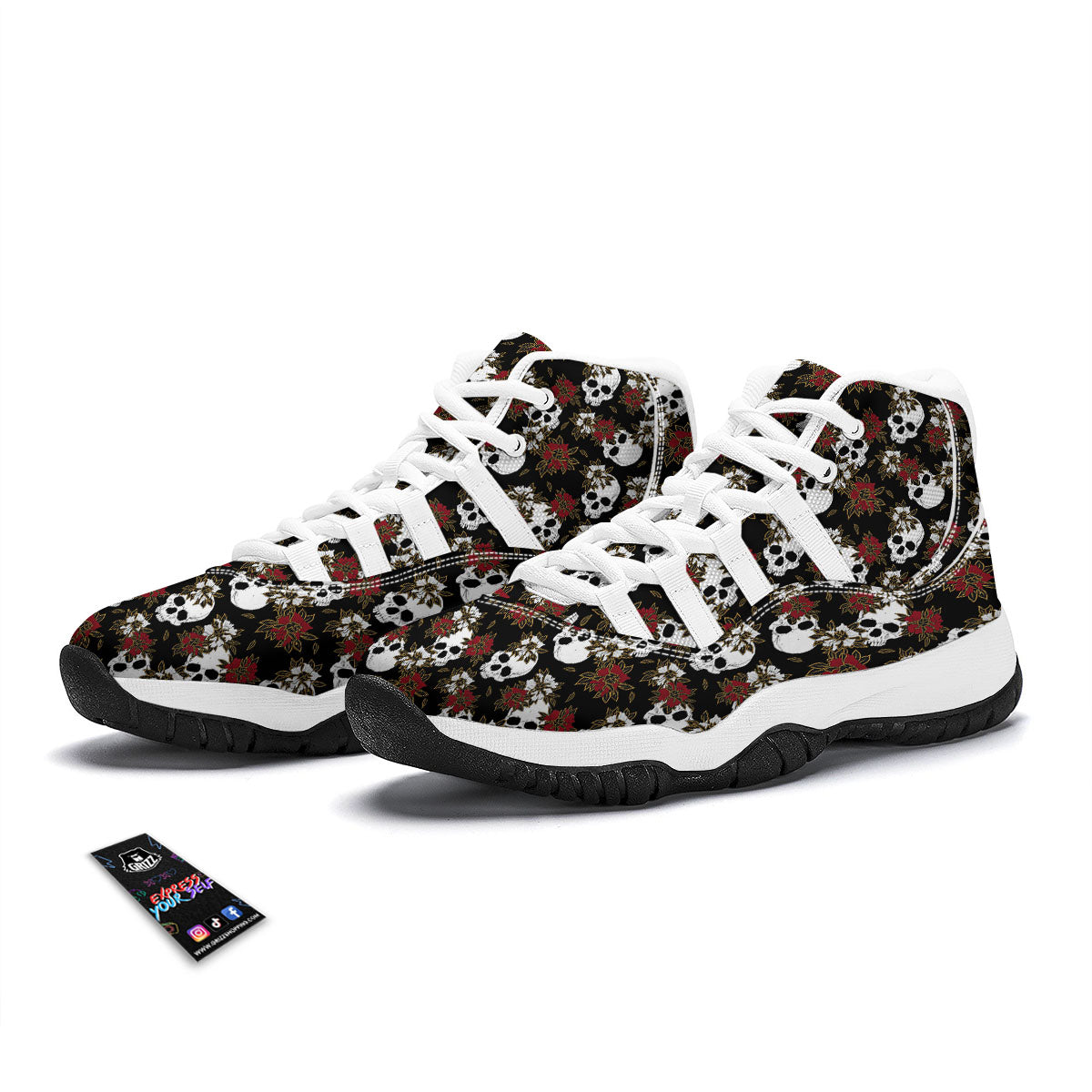 Sugar Skull White And Red Print Pattern White Bball Shoes-grizzshop