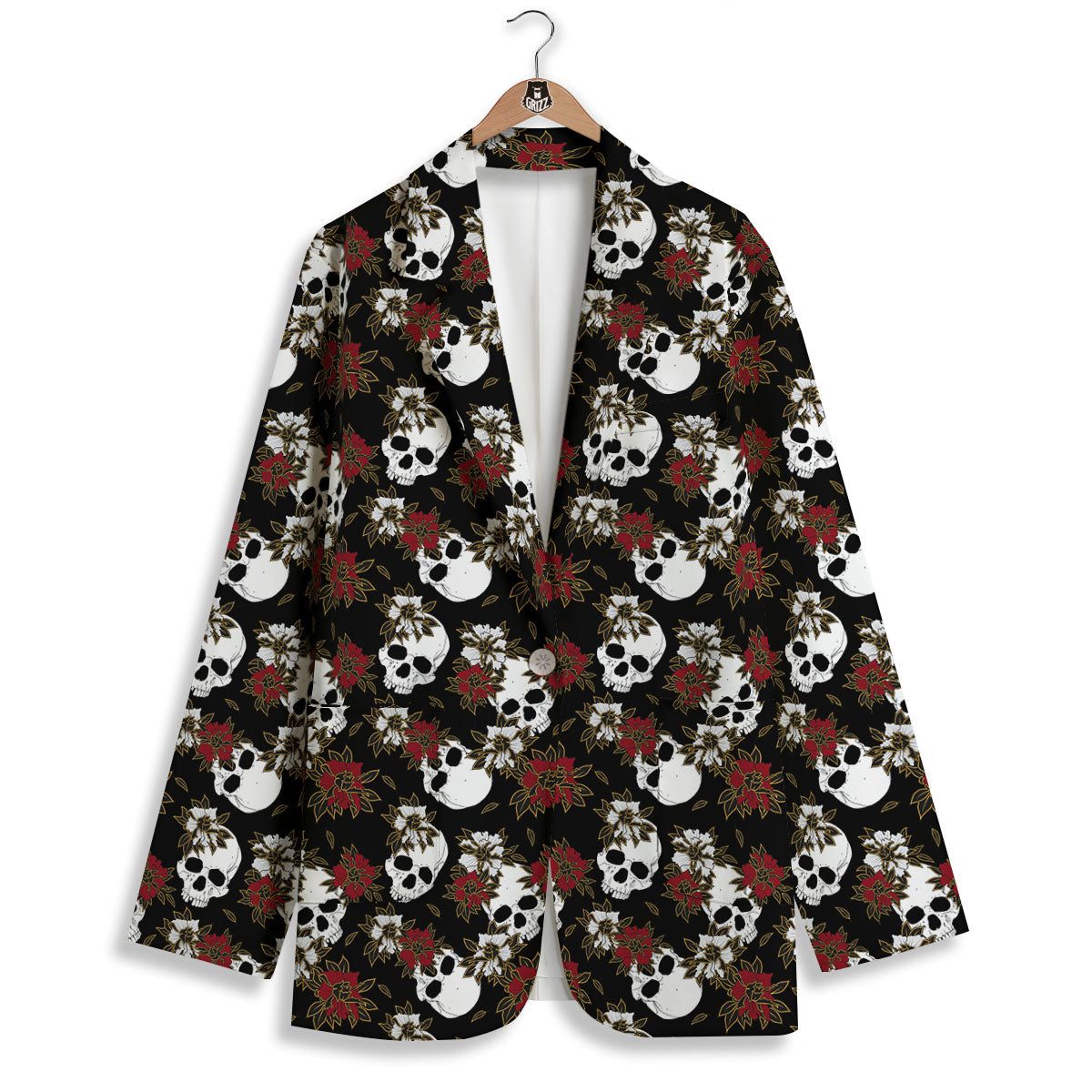 Sugar Skull White And Red Print Pattern Women's Blazer-grizzshop