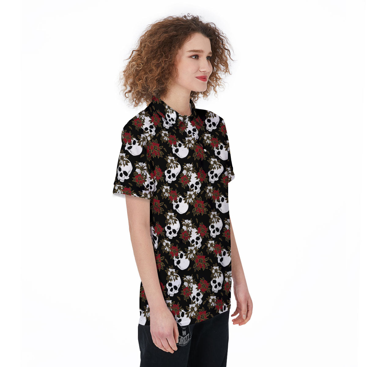 Sugar Skull White And Red Print Pattern Women's Golf Shirts-grizzshop