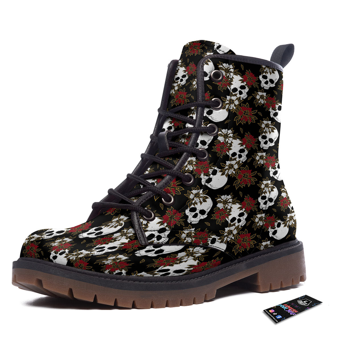 Sugar Skull White And Red Print Pattern Work Boots-grizzshop
