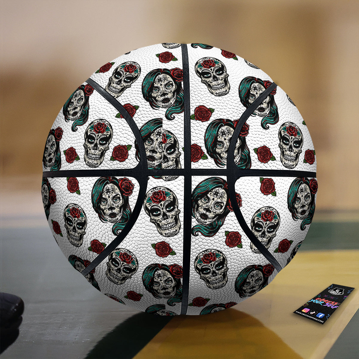 Sugar Skull White Floral Print Pattern Basketball