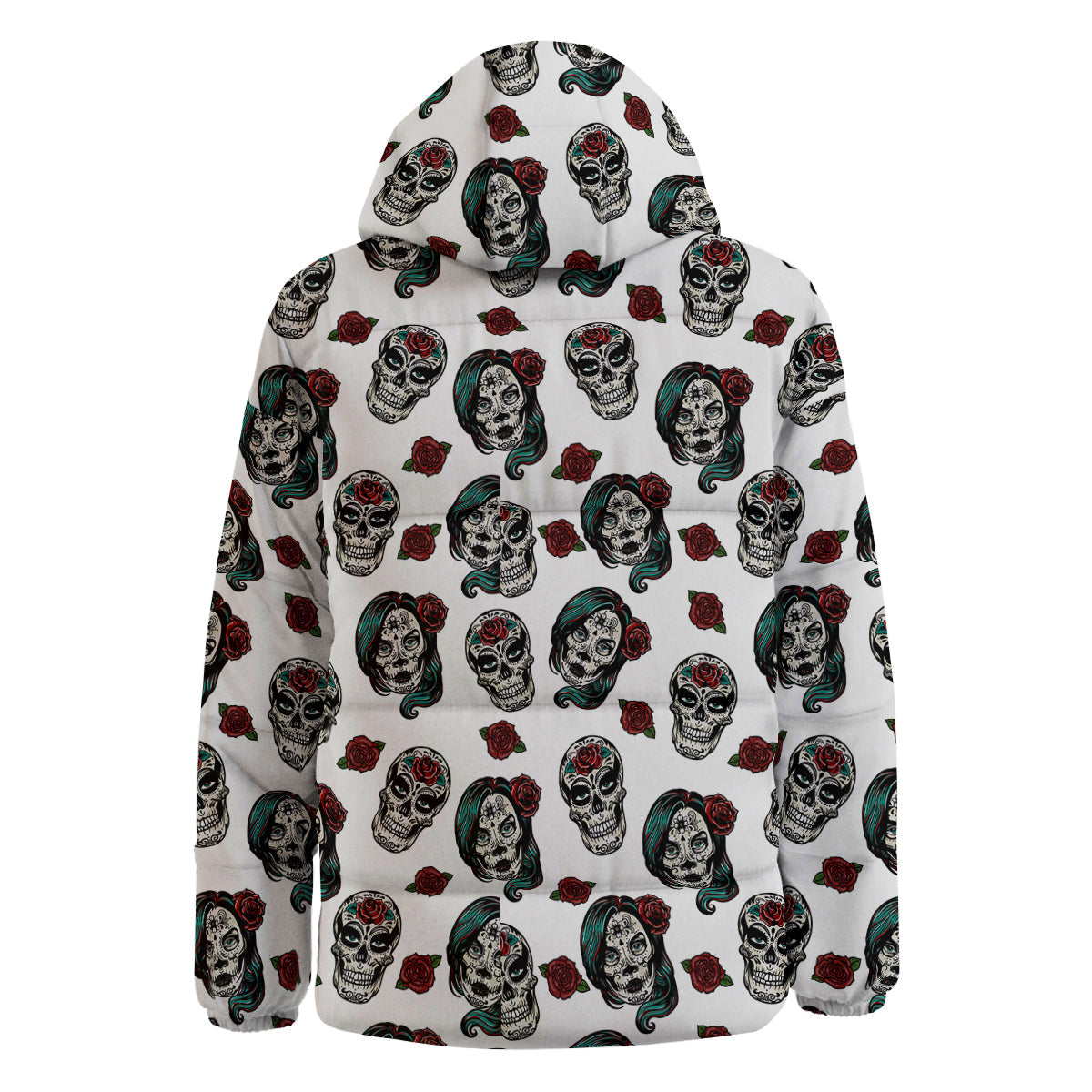 Sugar Skull White Floral Print Pattern Down Jacket-grizzshop