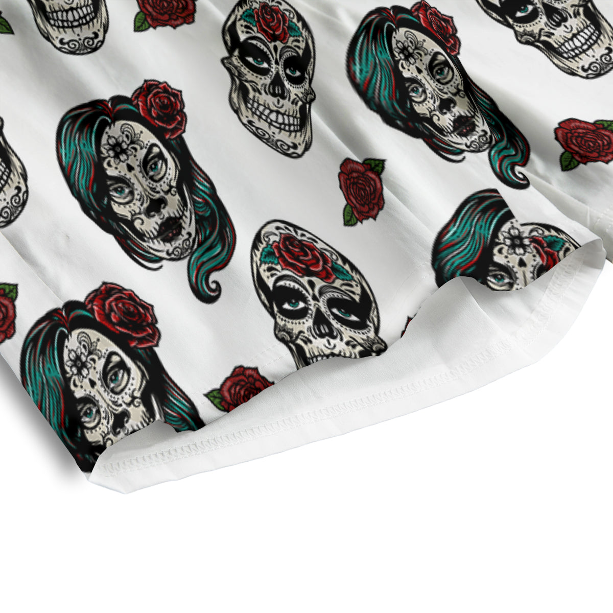 Sugar Skull White Floral Print Pattern Men's Athletic Shorts