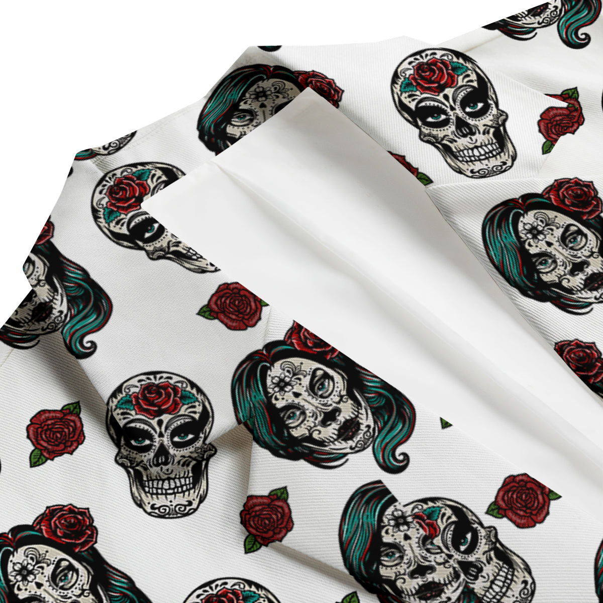 Sugar Skull White Floral Print Pattern Men's Blazer-grizzshop