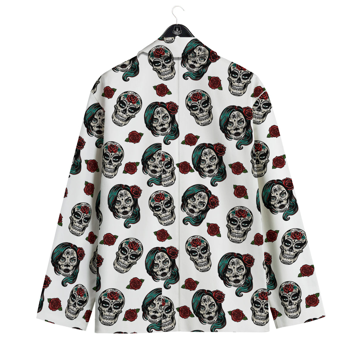 Sugar Skull White Floral Print Pattern Men's Sport Coat-grizzshop