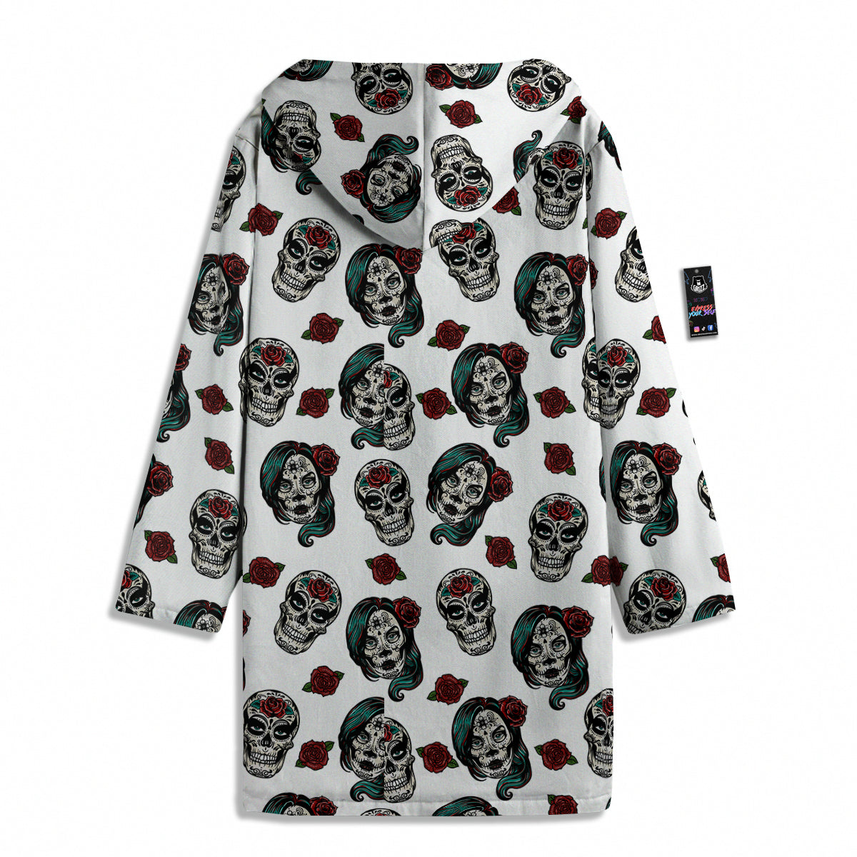 Sugar Skull White Floral Print Pattern Men's Windbreaker Jacket-grizzshop