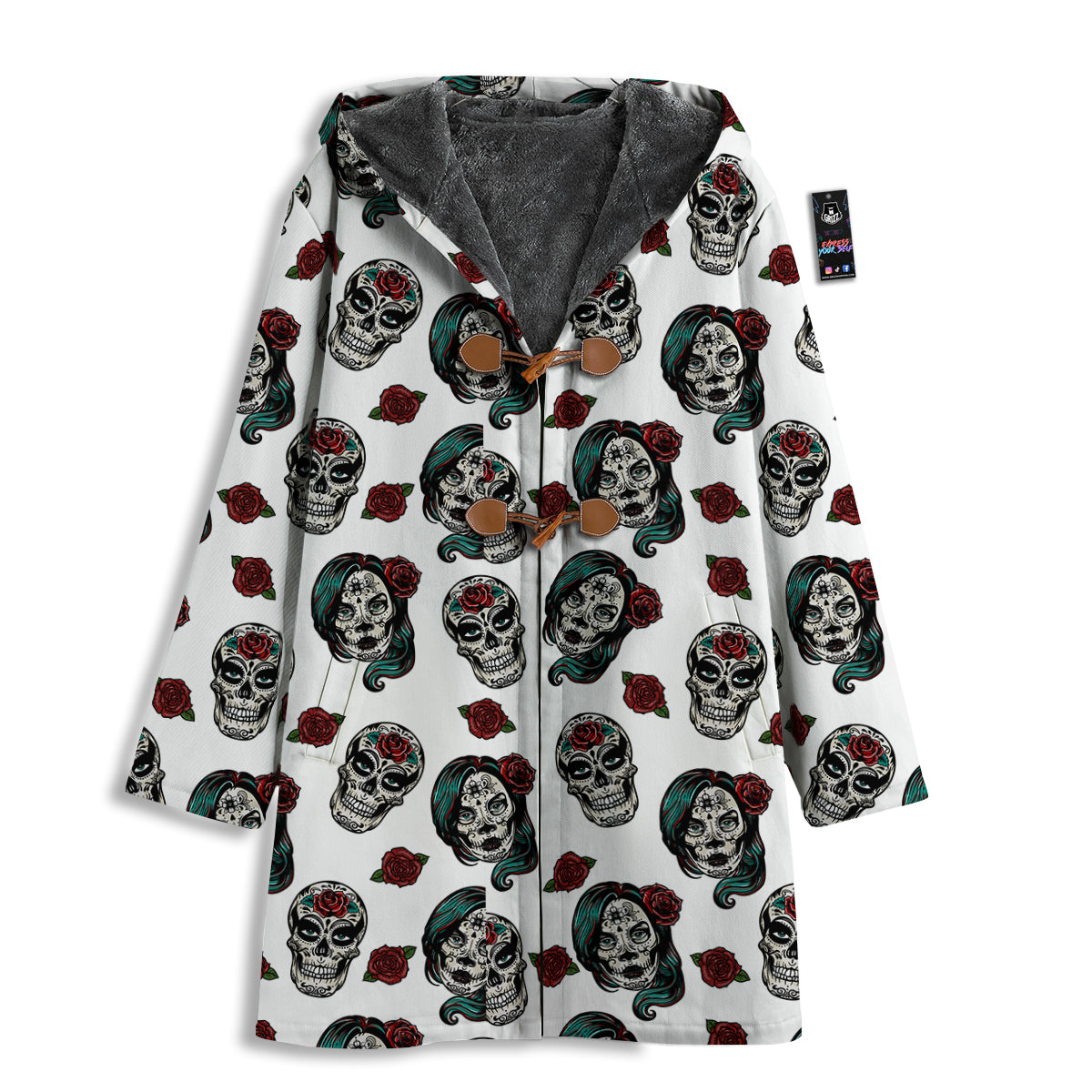 Sugar Skull White Floral Print Pattern Men's Windbreaker Jacket-grizzshop
