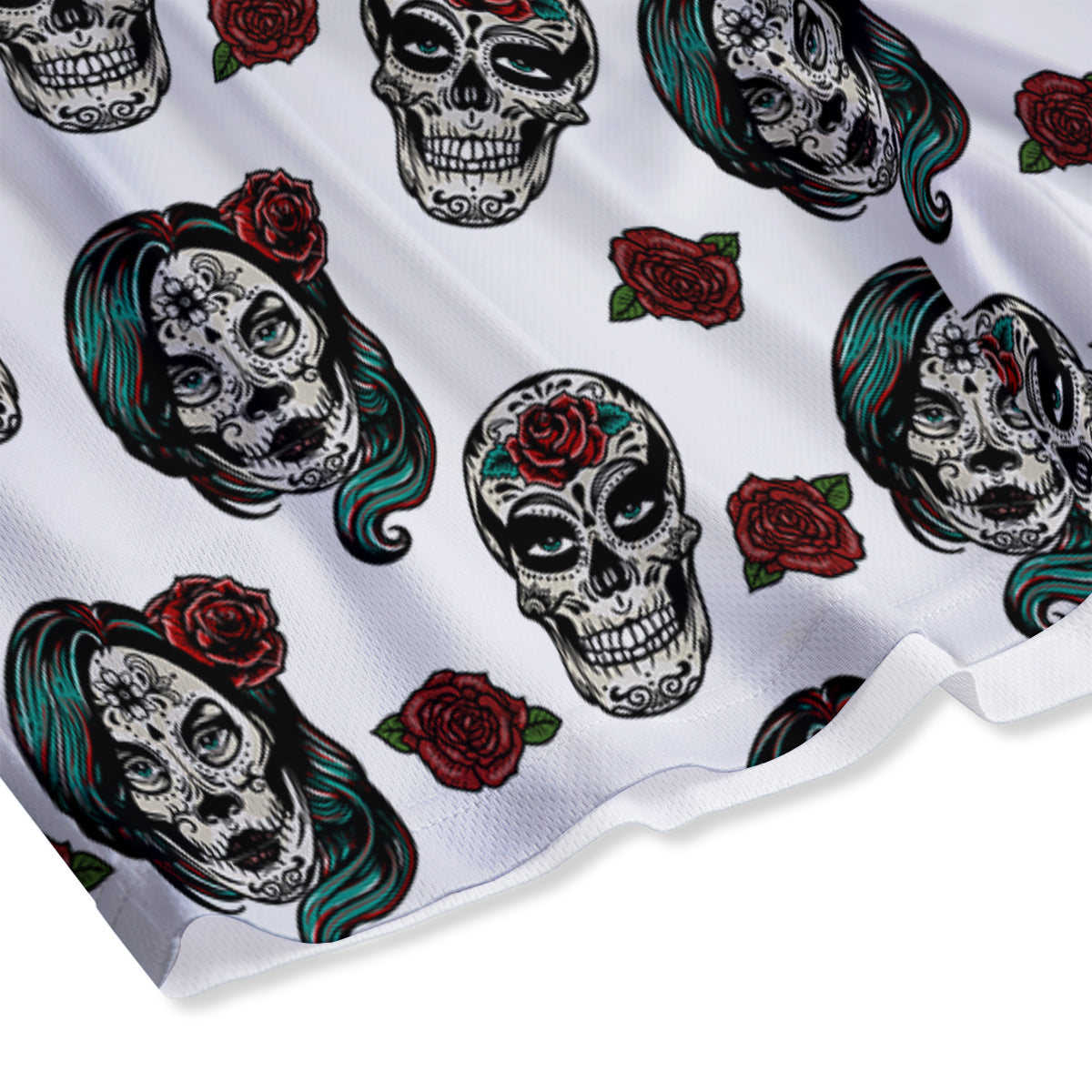 Sugar Skull White Floral Print Pattern Mesh Shorts