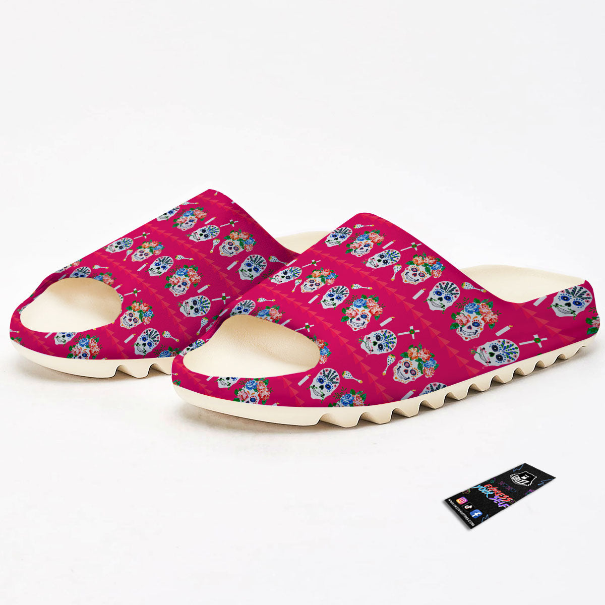 Sugar Skull Pink Print Pattern Sandals-grizzshop