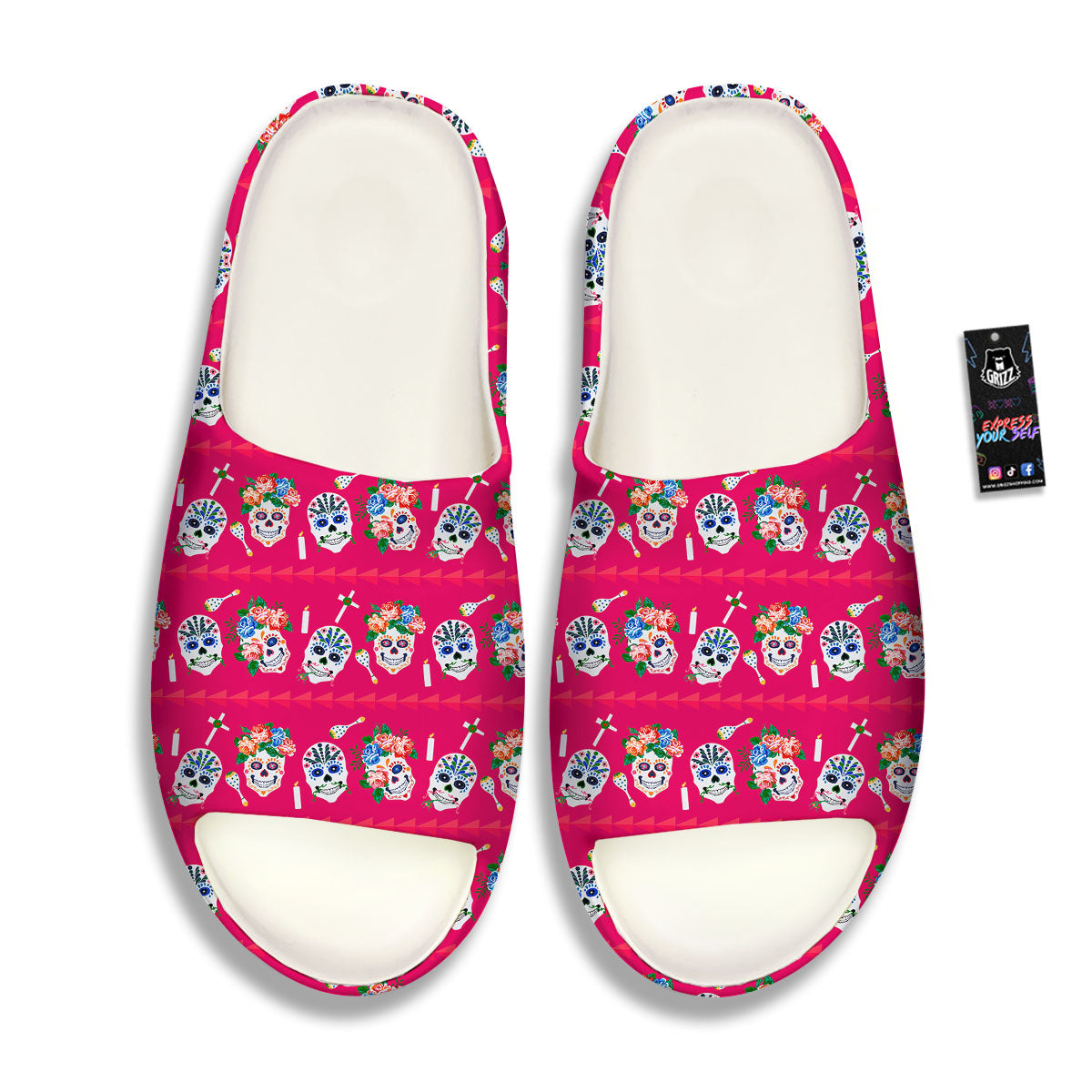 Sugar Skull Pink Print Pattern Sandals-grizzshop