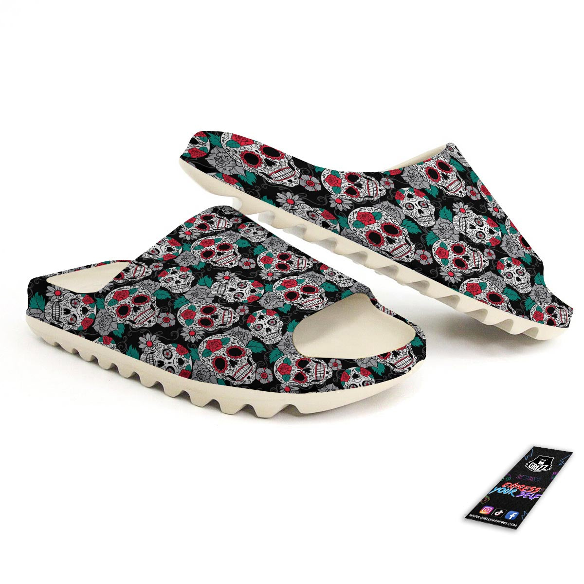 Sugar Skull Rose Floral Print Pattern Sandals-grizzshop
