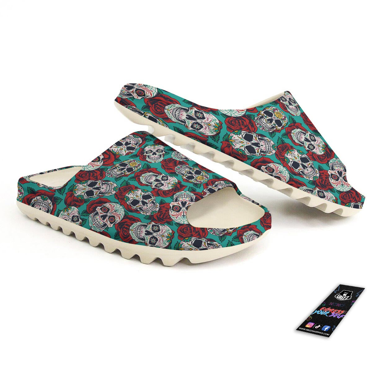 Sugar Skull Rose Flower Print Pattern Sandals-grizzshop