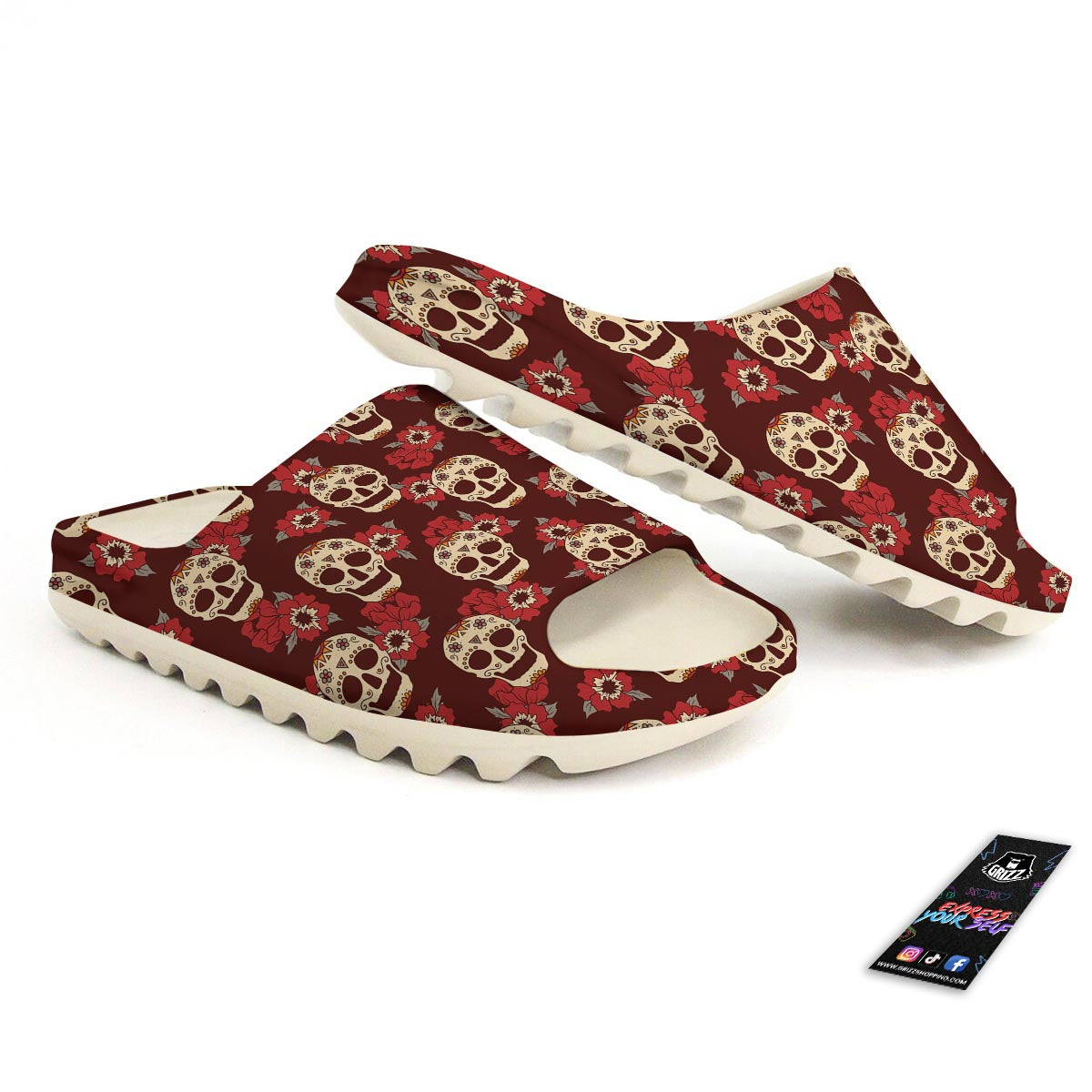 Sugar Skull Rose Print Pattern Sandals-grizzshop