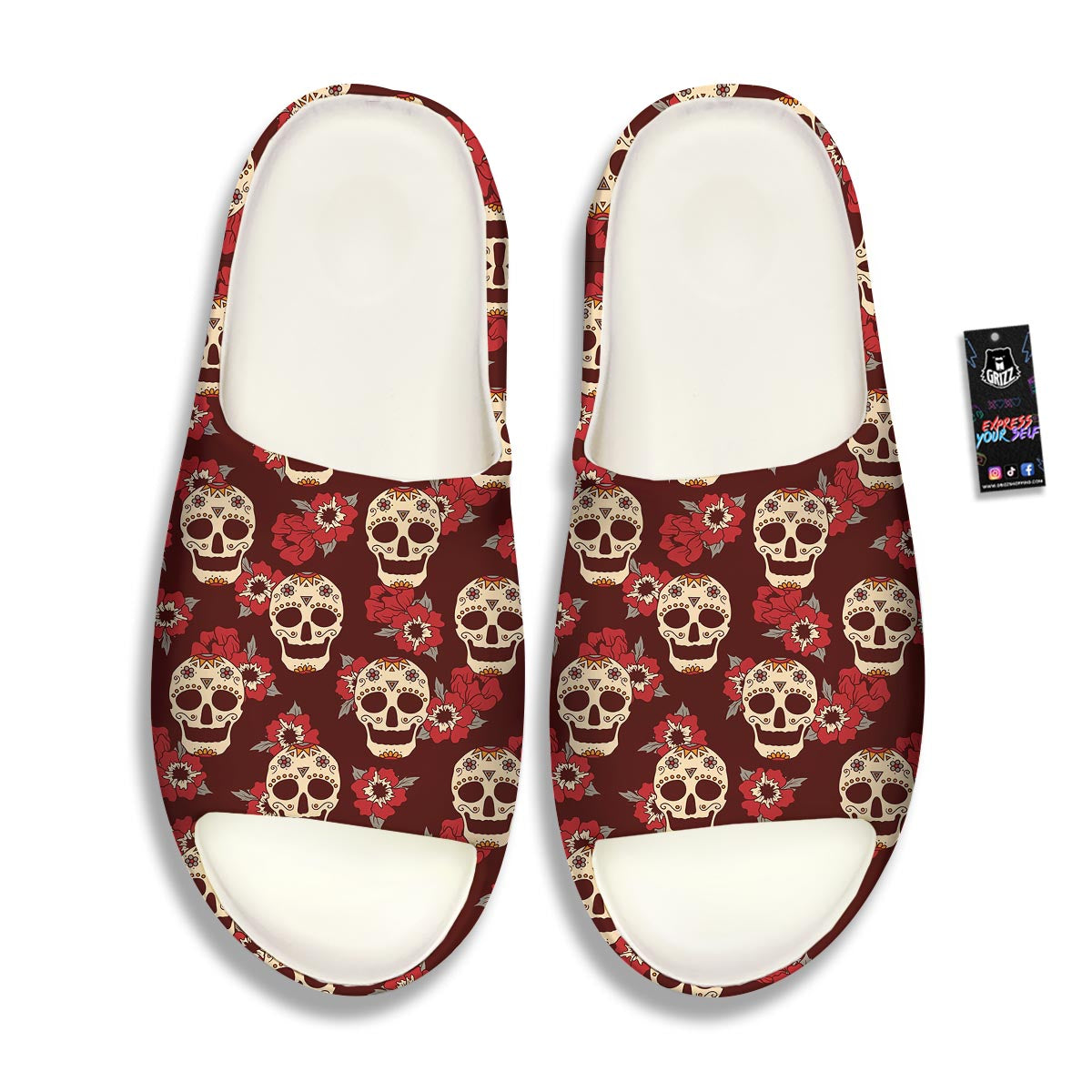 Sugar Skull Rose Print Pattern Sandals-grizzshop