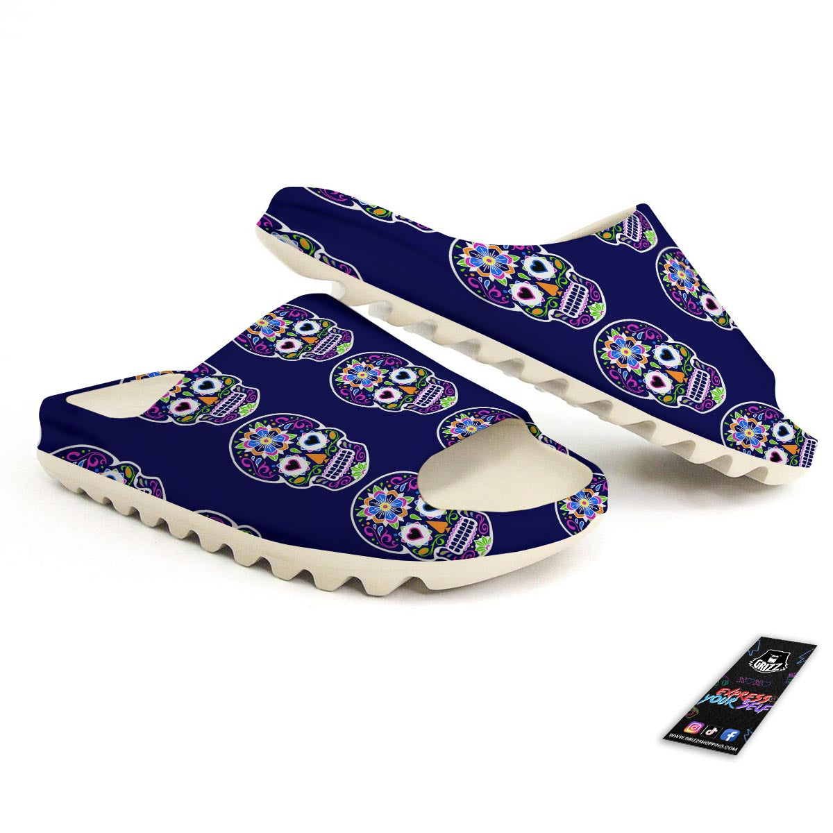 Sugar Skull Teal Pink Print Pattern Sandals-grizzshop