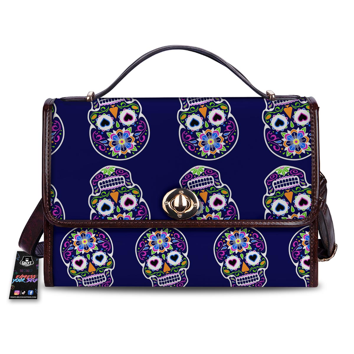 Sugar Skull Teal Pink Print Pattern Women's Satchel Bag