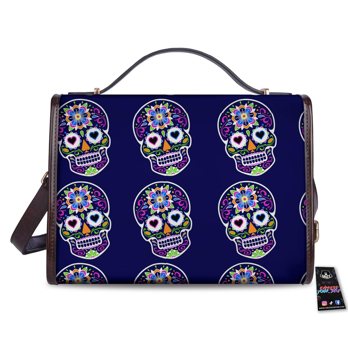 Sugar Skull Teal Pink Print Pattern Women's Satchel Bag