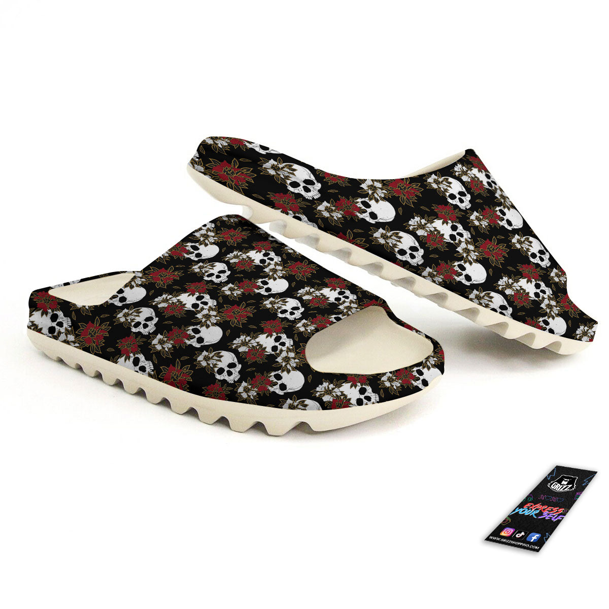 Sugar Skull White And Red Print Pattern Sandals-grizzshop
