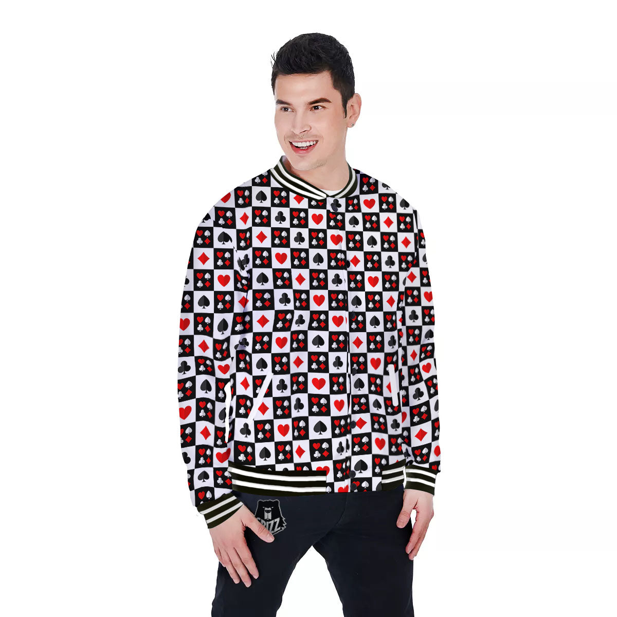 Suits Check Playing Card Print Pattern Baseball Jacket-grizzshop