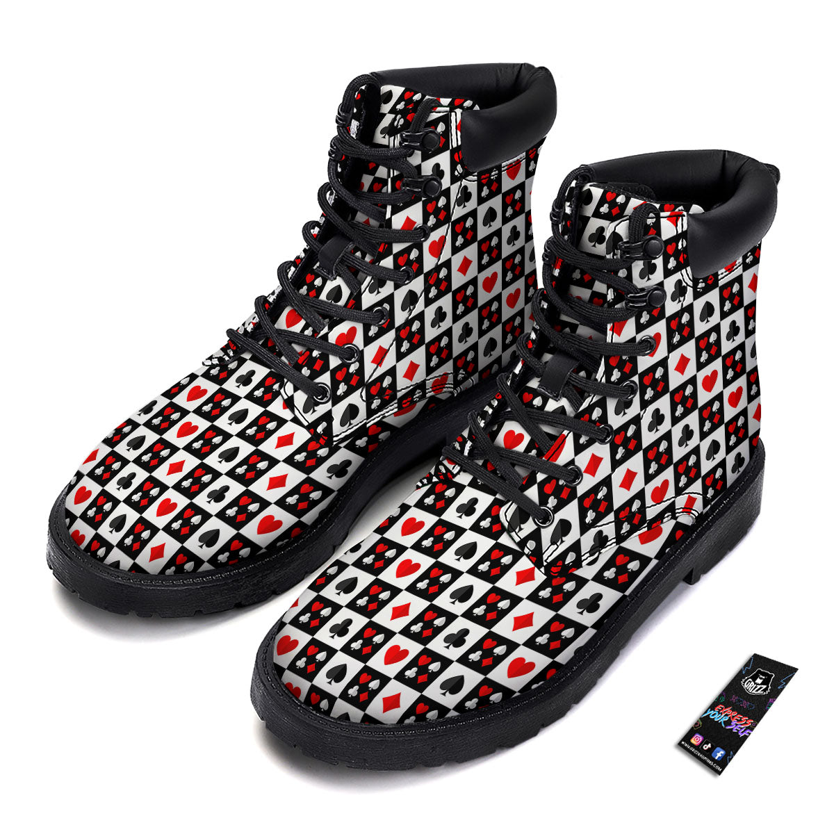 Suits Check Playing Card Print Pattern Boots-grizzshop