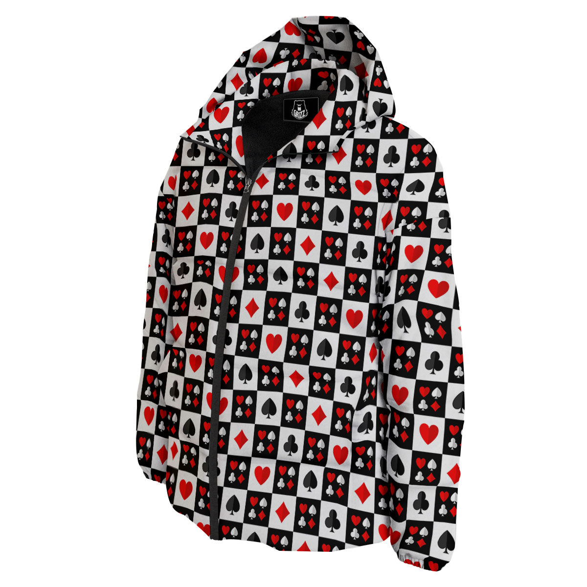 Suits Check Playing Card Print Pattern Down Jacket-grizzshop