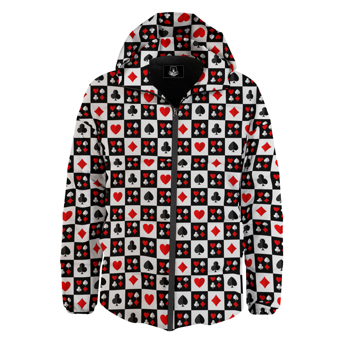 Suits Check Playing Card Print Pattern Down Jacket-grizzshop