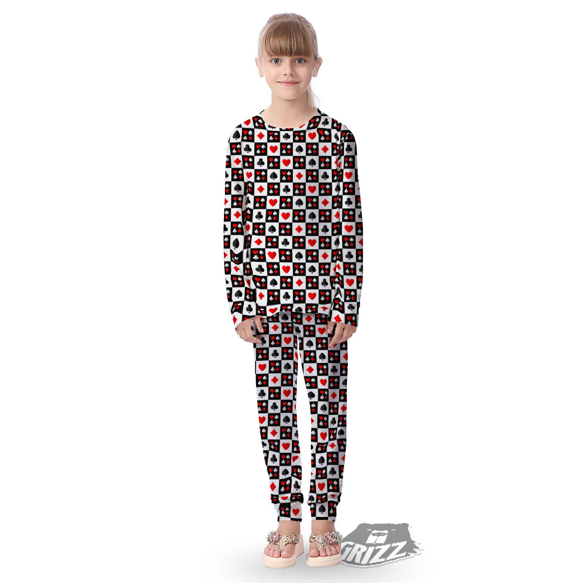 Suits Check Playing Card Print Pattern Kid's Pajamas-grizzshop