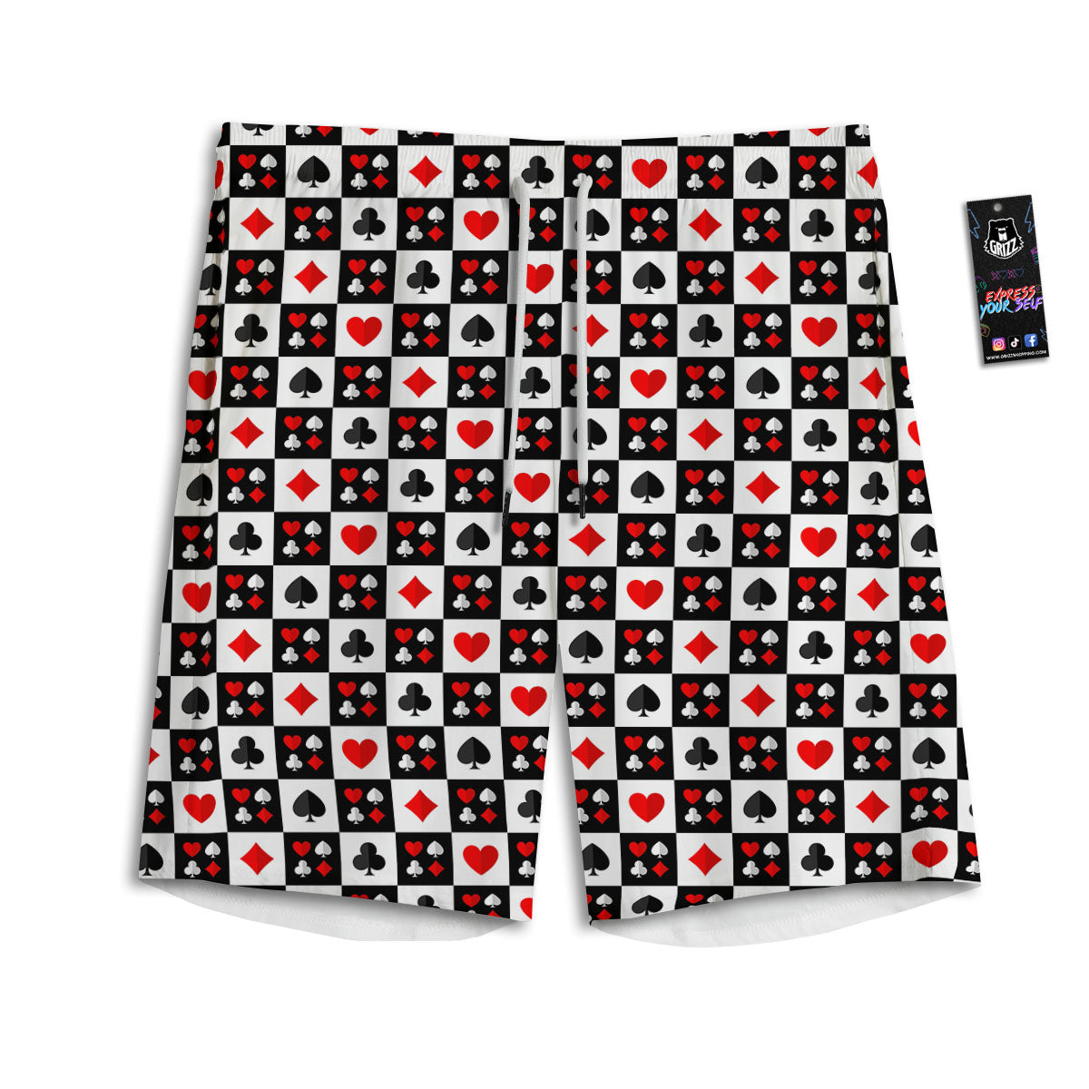 Suits Check Playing Card Print Pattern Men's Athletic Shorts