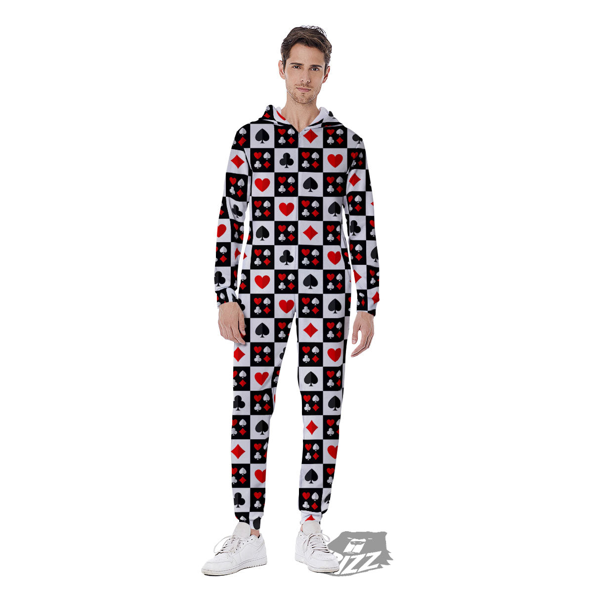 Suits Check Playing Card Print Pattern Men's Jumpsuit-grizzshop