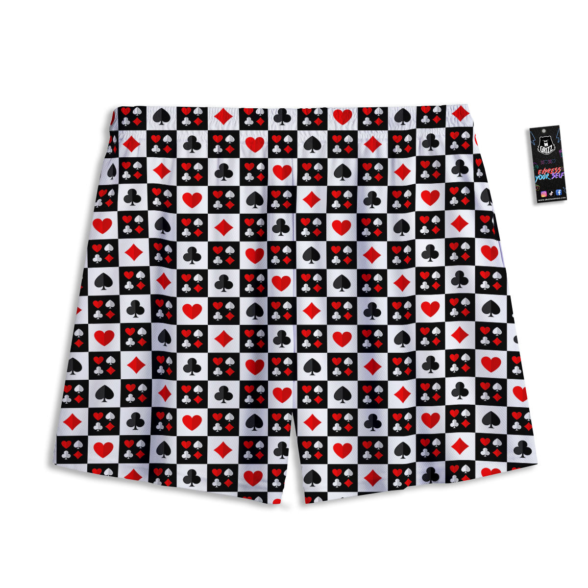 Suits Check Playing Card Print Pattern Mesh Shorts