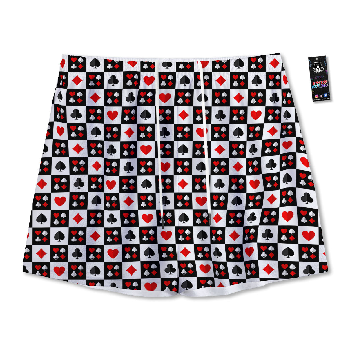 Suits Check Playing Card Print Pattern Mesh Shorts