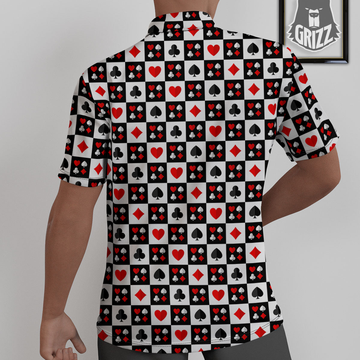 Suits Check Playing Card Print Pattern Untucked Shirts-grizzshop