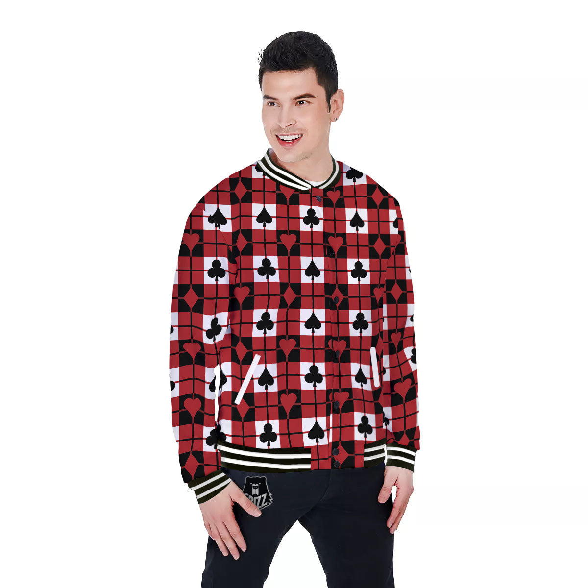 Suits Plaid Playing Card Print Pattern Baseball Jacket-grizzshop
