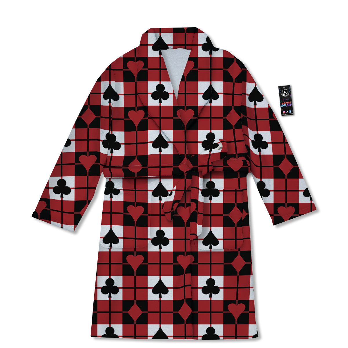 Suits Plaid Playing Card Print Pattern Bathrobe-grizzshop