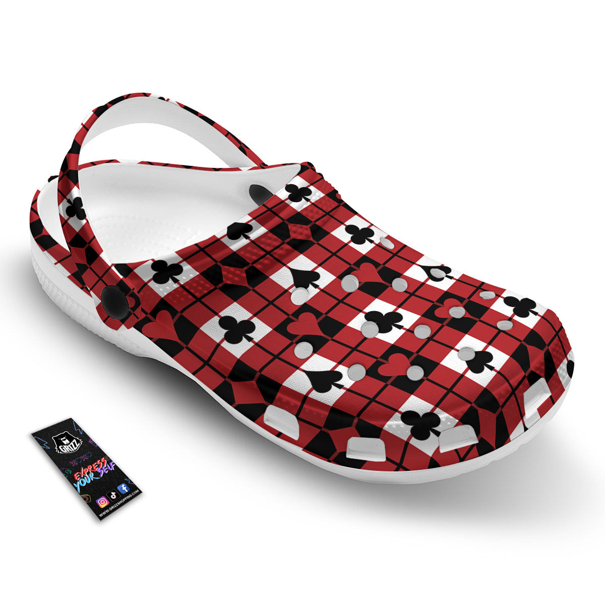 Suits Plaid Playing Card Print Pattern Clog-grizzshop