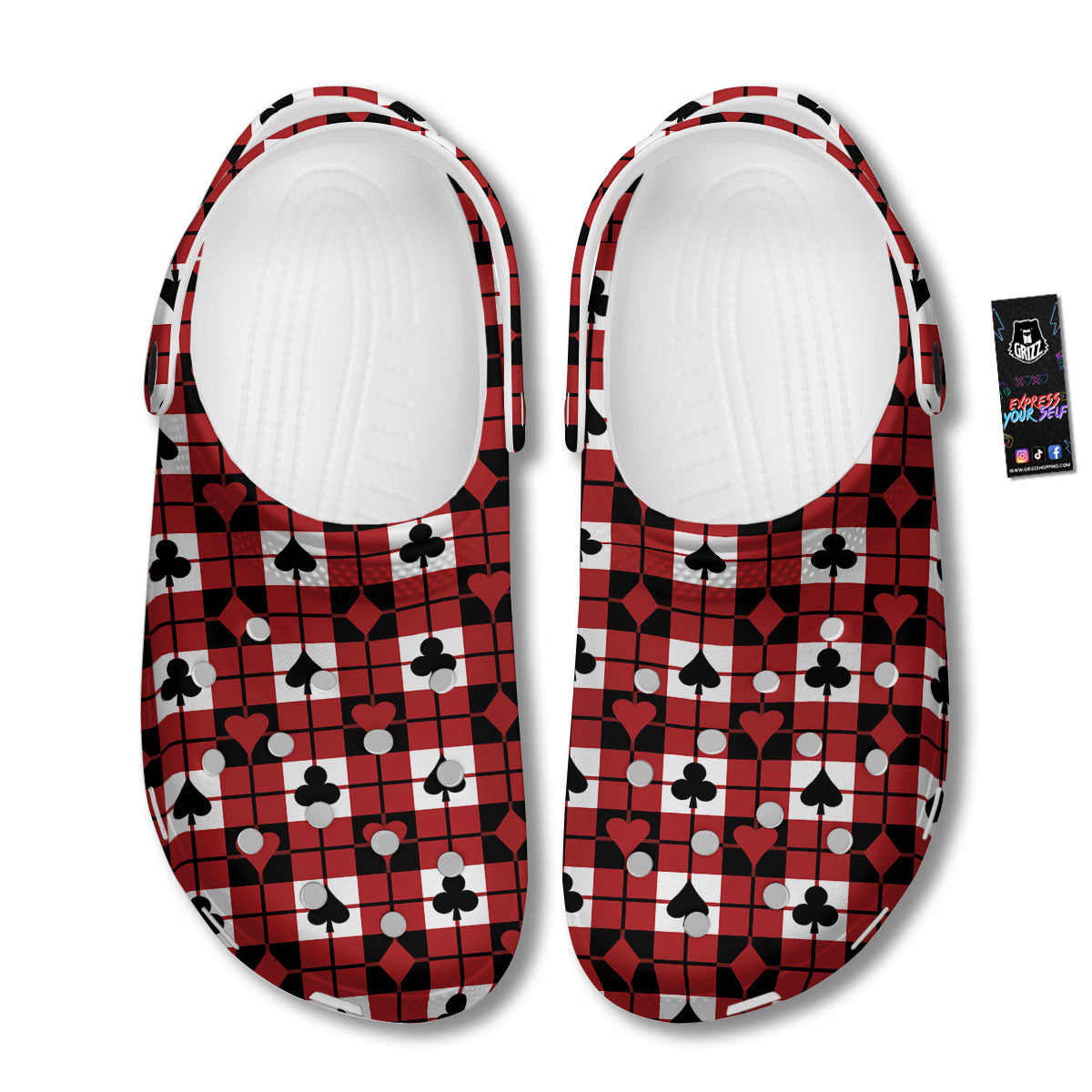 Suits Plaid Playing Card Print Pattern Clog-grizzshop