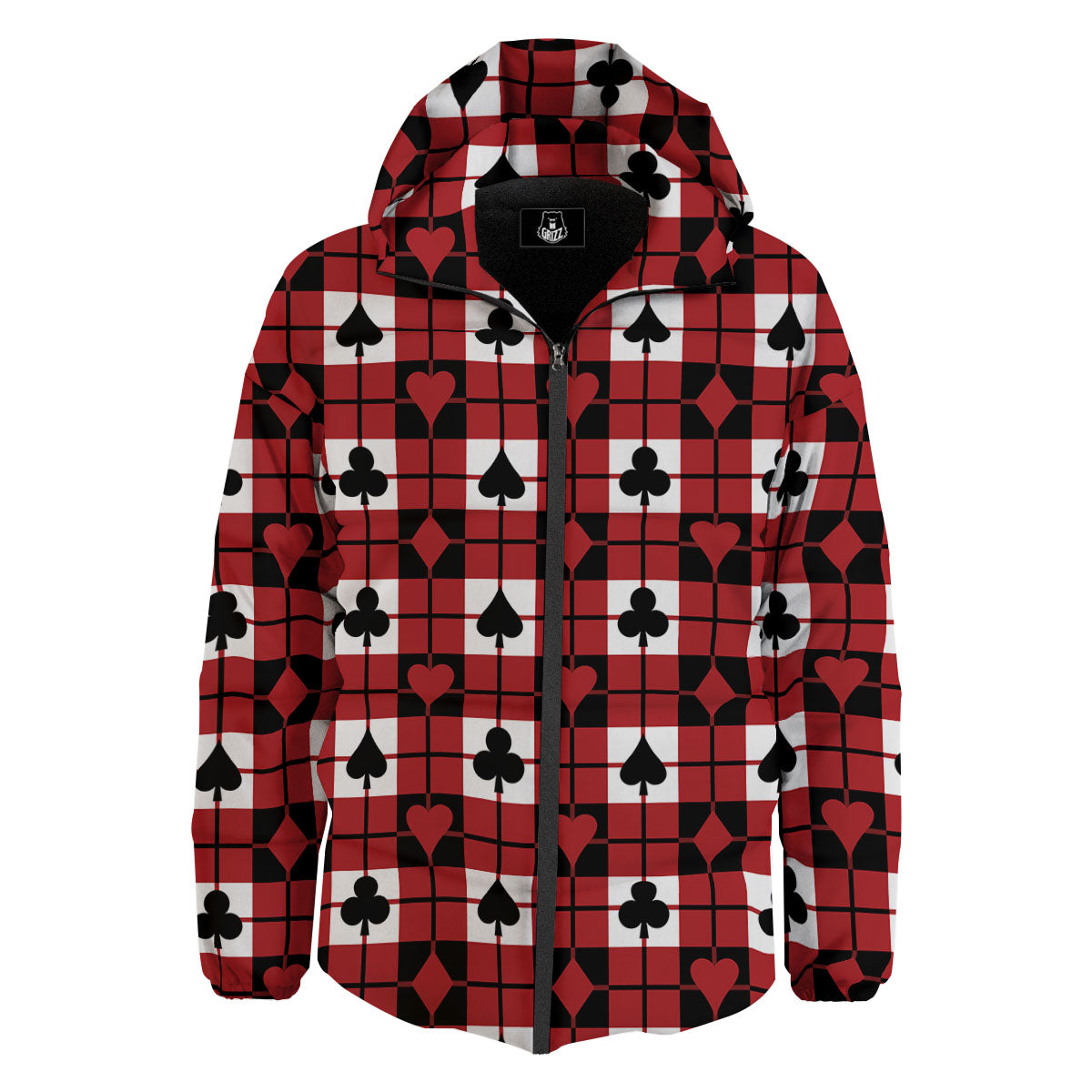 Suits Plaid Playing Card Print Pattern Down Jacket-grizzshop