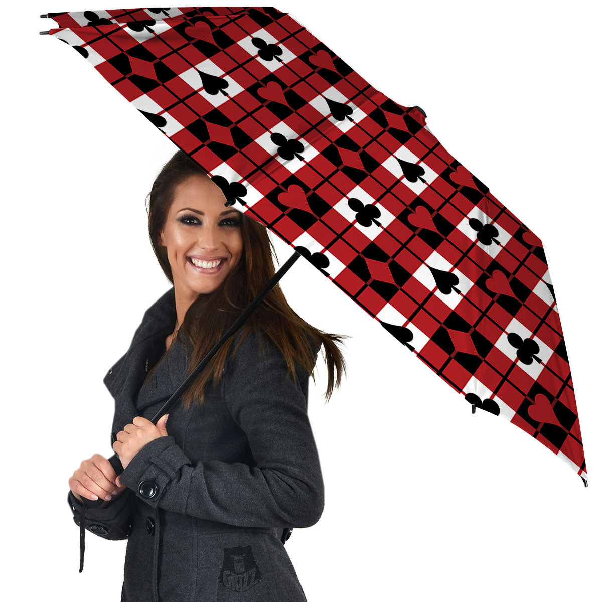 Suits Plaid Playing Card Print Pattern Umbrella-grizzshop