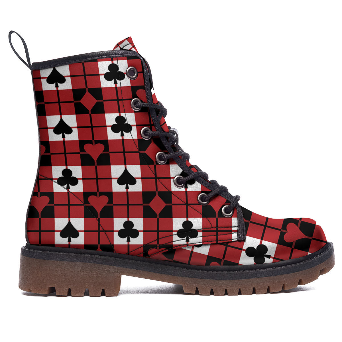 Suits Plaid Playing Card Print Pattern Work Boots-grizzshop